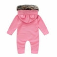 thumbnail image 3 of Infant Girls Boys Winter Warm Hooded Jumpsuit Snowsuit Solid Vintage Bear Ear Button Bodysuit Toddler Baby Romper Jumpsuit Pink 12-18 Months, 3 of 7