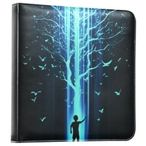 FORMRS 3 Ring Photo Album 4"x6" Self Adhesive Large Capacity PU Leather Cover, Blue Tree