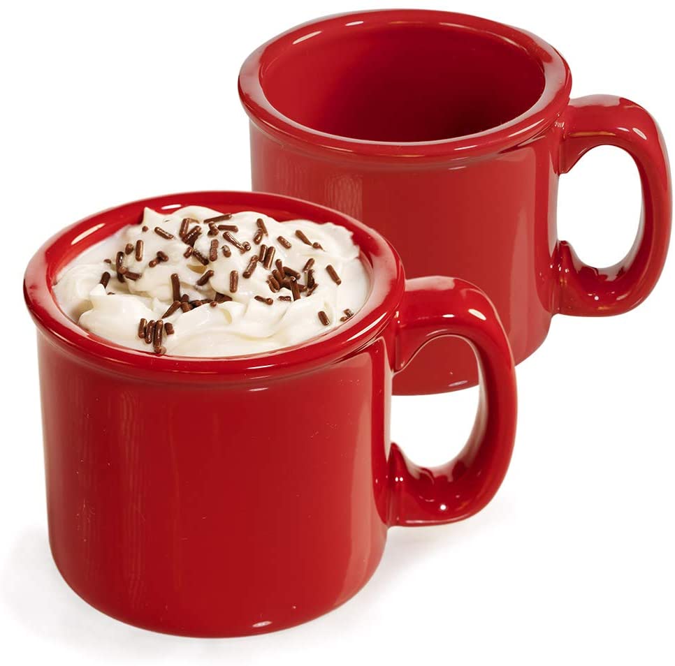 Red Coffee Mug - Ceramic - set of 2 - Cozy Hot Tea Milk Chocolate Cocoa Holiday Mugs w/Coasters 