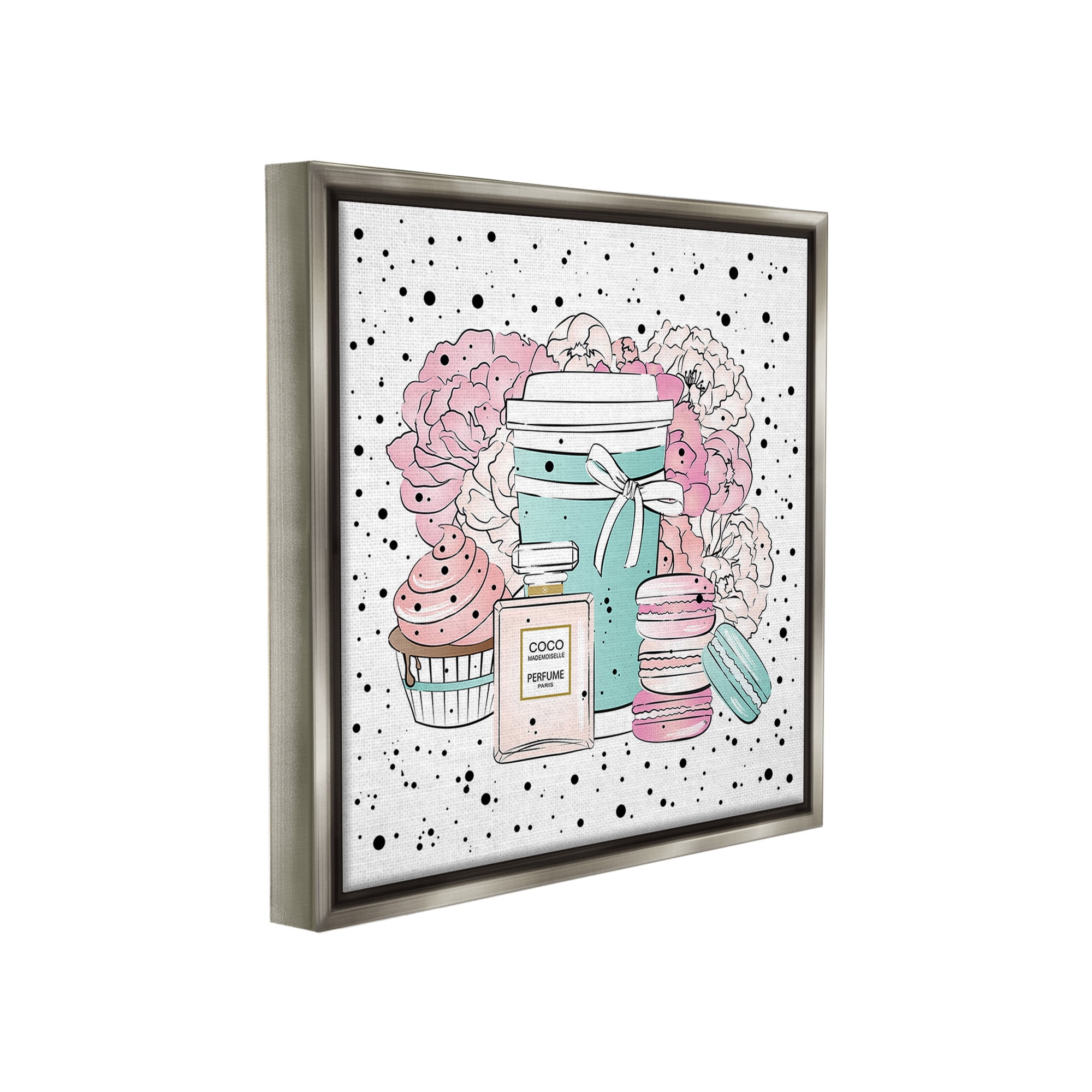 Stupell Industries Modern Glam Desserts Food & Beverage Painting Gray Floater Framed Canvas Art Print Wall Art, 18 x 18