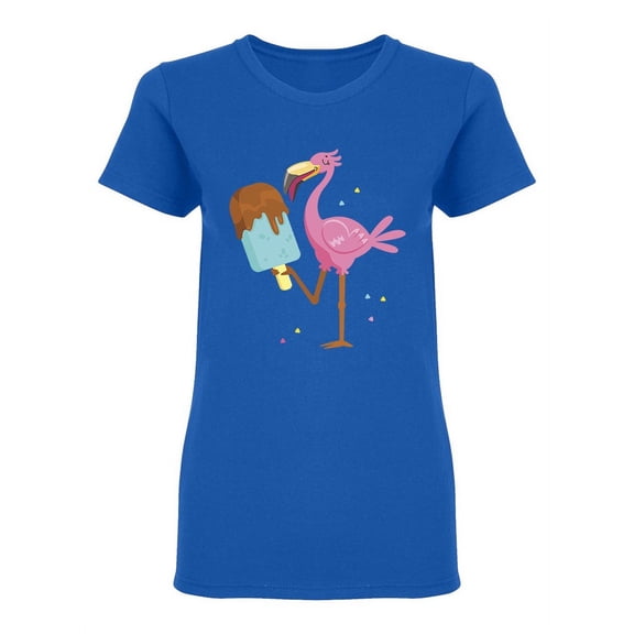 Pink Flamingo Eating Ice Cream Shaped T-Shirt Women -Image by Shutterstock, Female Medium