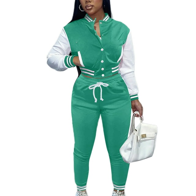 LUXUR Ensemble de Survêtement 2 Pcs pour Femmes à Simple Boutonnage avec Poches Jogging Course Vert Menthe G