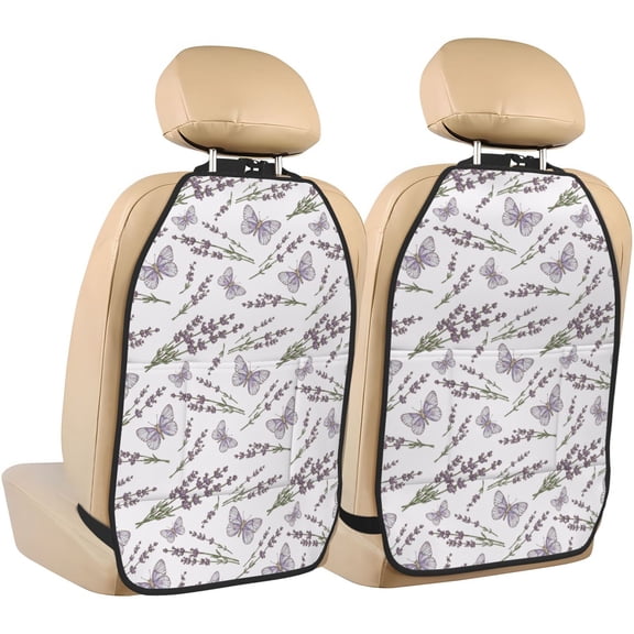 Xecao Lavender And Butterfly Pattern Car Seat Back Protector 2 Pack Large Capacity Pocket, Kick Mats Back Seat Protector