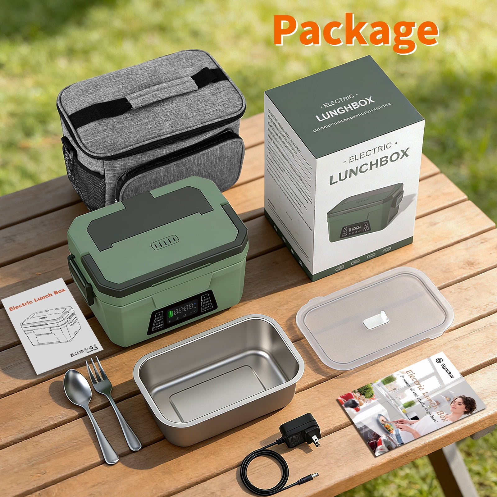 Vingud 80W Cordless Electric Lunch Box for Adults, APP Control Heated Lunch Box Food Warmer 9000mAh Rechargeable Self Heating Lunchbox for Office&Outdoor, Christmas White Elephant Gifts
