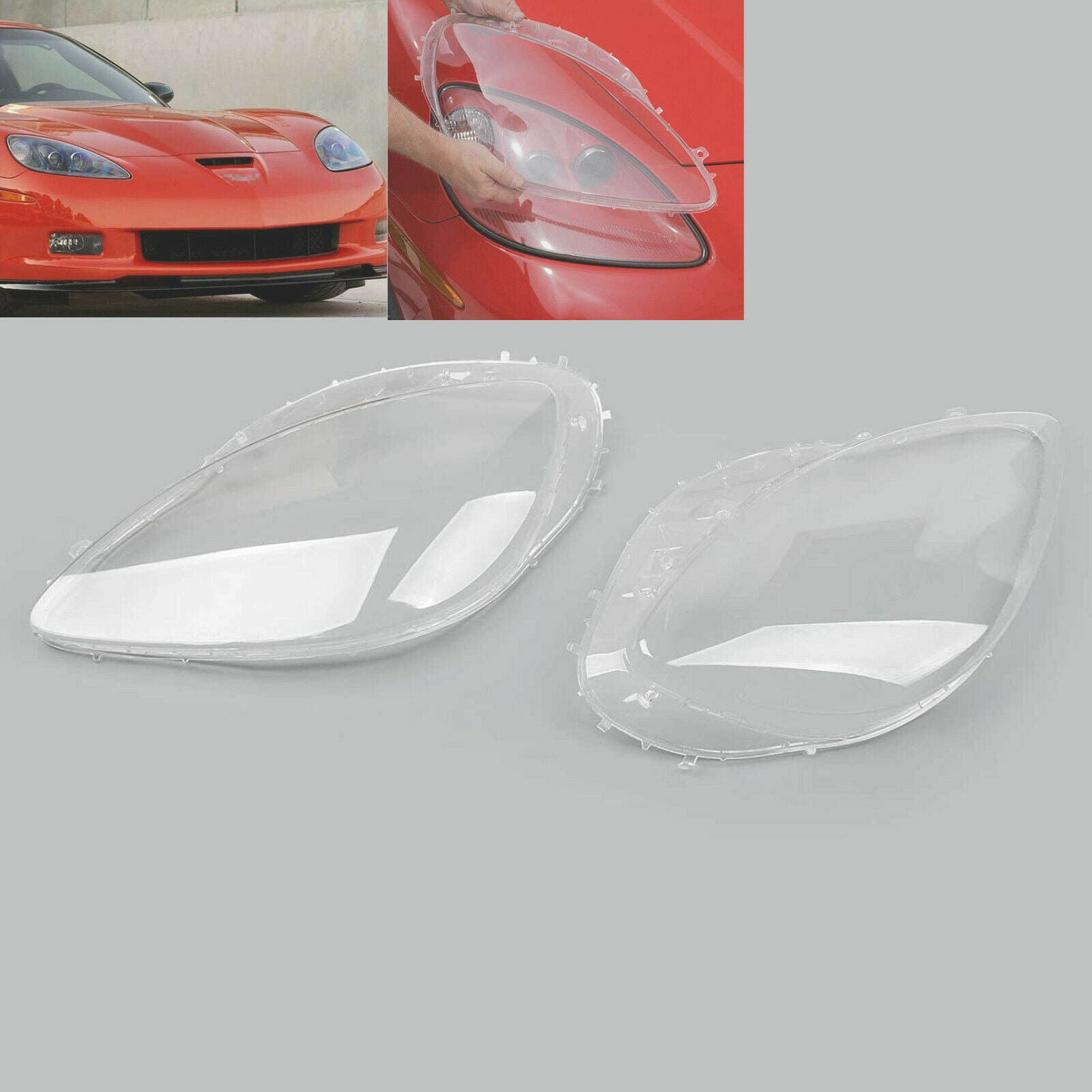 Headlight Lens Replacement Covers Black Gaskets Kit For 2005-2013 C6 Corvette E