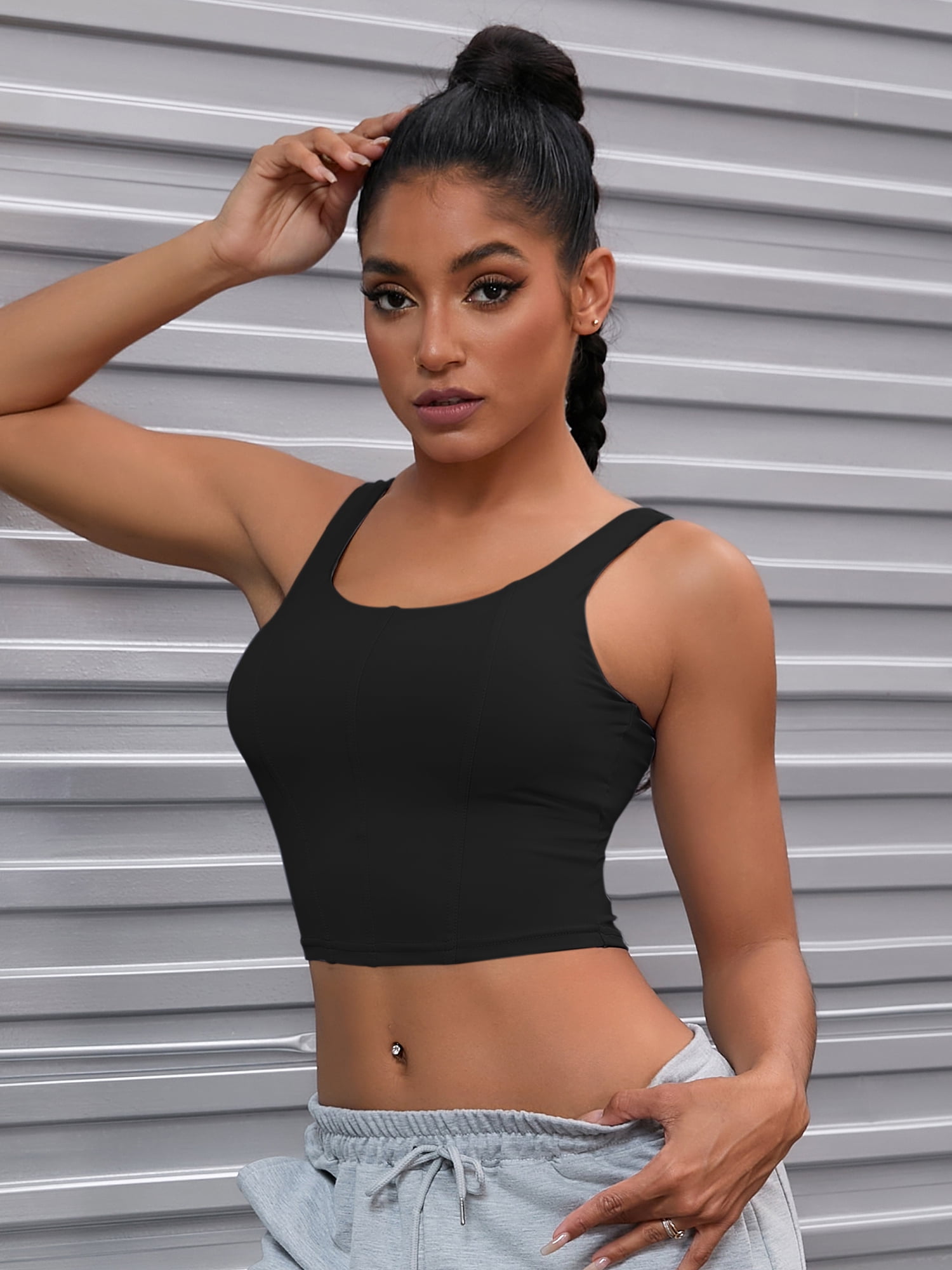 DARING DIVA Women's U Back Shapewear Muscle Tank Top With Built In Bra L Black
