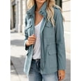 thumbnail image 4 of Long Sleeve Women Spring Fall Solid Color Zipper Coat Stand Collar Casual Military Anorak Jackets with Pocket, 4 of 6