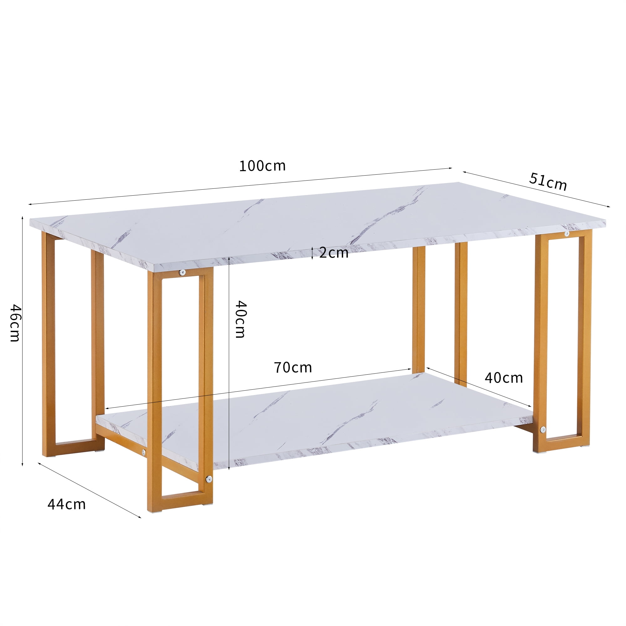 Lowestbest Coffee Table, 2 Layers, Thick Marble MDF Rectangle Tabletop Iron Coffee Table, for Dining Room, Coffee Shop, Restaurant(White Top, Gold Leg) Lowestbest Coffee Table, 2 Layers, Thick Marble MDF Rectangle Tabletop Iron Coffee Table, for Dining Room, Coffee Shop, Restaurant(White Top, Gold Leg)