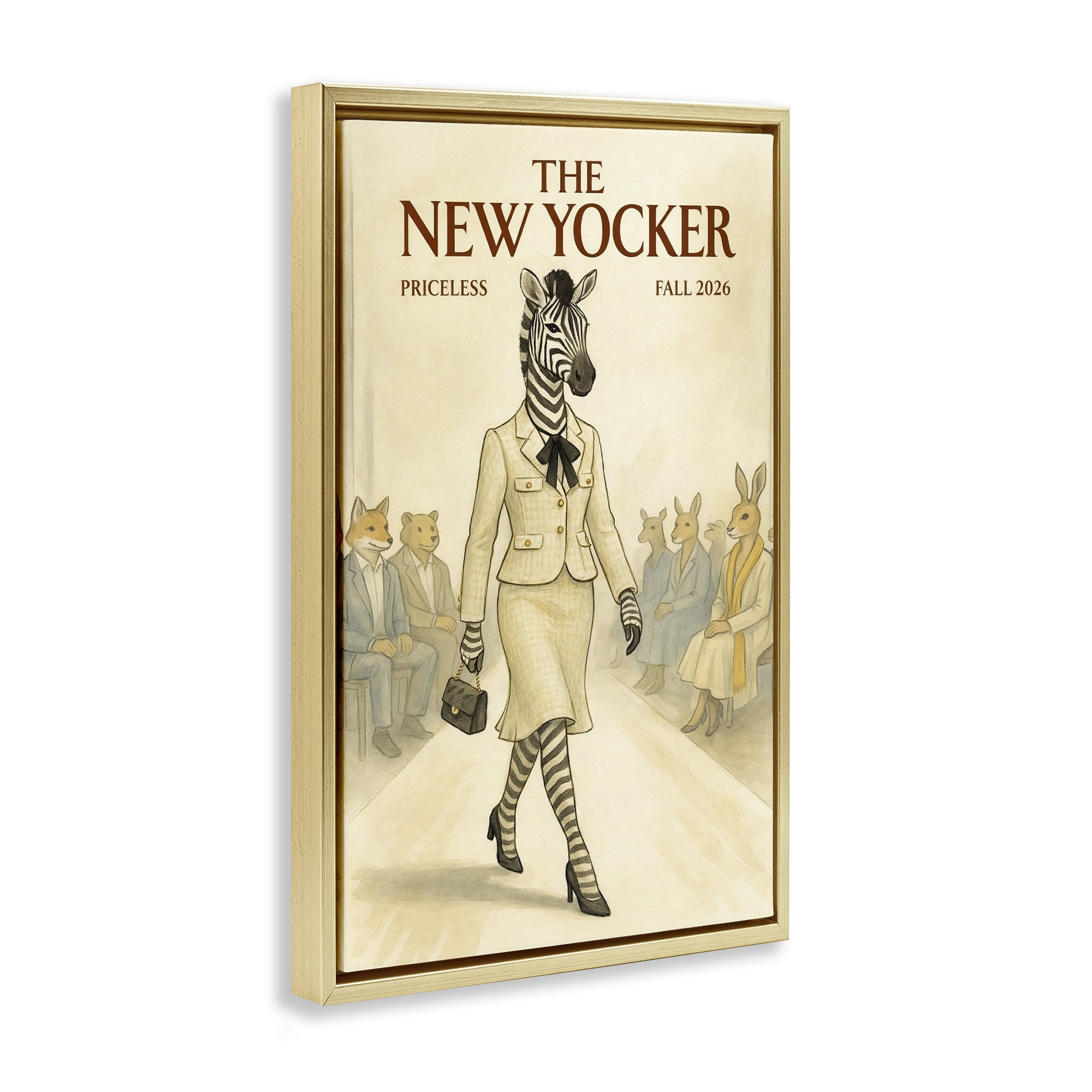 Stupell Industries New Yocker Zebra Model Gold Framed Floater Canvas Wall Art, design by Grotto Studios
