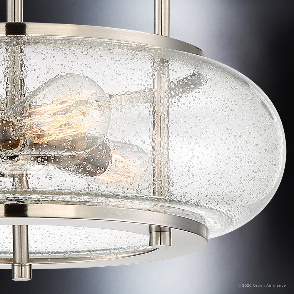 Luxury Utilitarian Indoor Ceiling Light, 12.00''H x 16.00''W, with Coastal Style Elements, Nautical Design, Brushed Nickel Finish and Clear Seeded Glass, UQL3310