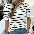 thumbnail image 5 of SWSMCLT Women's Soft Knit Tshirt Striped Puff Sleeve Casual Crewneck Knitted Tee Top Short Sleeve Sweater Fall Fashion Cute Loose Spring White Large, 5 of 5