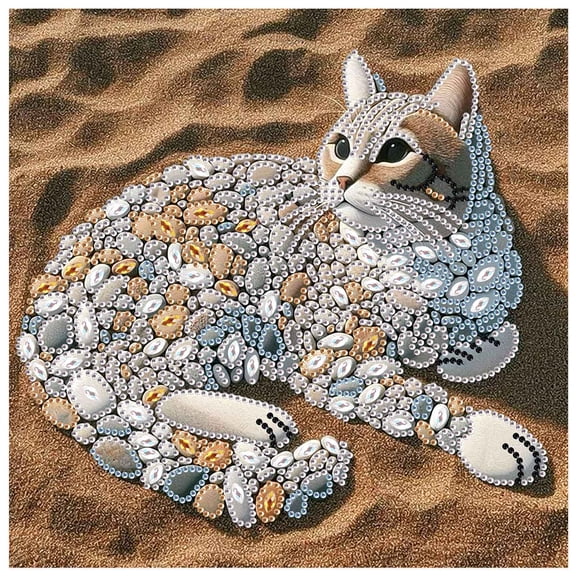 5D DIY Diamond Painting Kit Beach Cat Creative Diamond Art Perfect for Home and Office Decor Ideal Holiday Gift