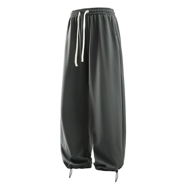 Pantalones cargo de senderismo para hombre: corte holgado, cintura con cordón, cinturilla elástica; pantalones deportivos informales con bolsillos utilitarios.