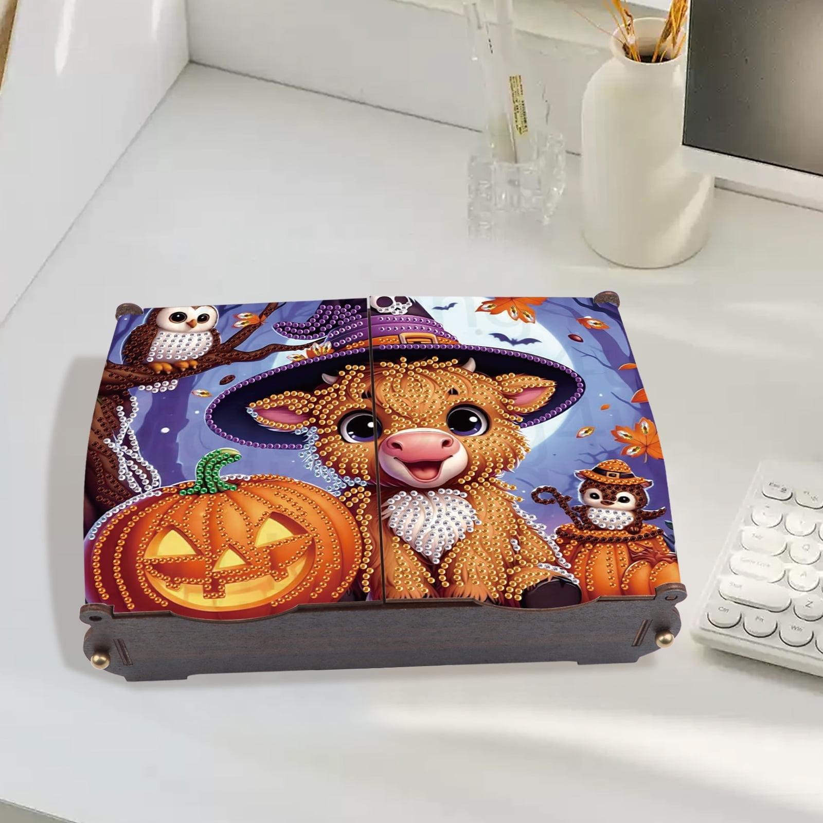 Diamond Painting Kit Storage Box, Halloween Pumpkin Calf DIY Multi-Purpose Craft Storage Box, Suitable for Home Office Holiday Gifts