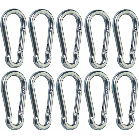 316 Stainless Steel Spring Snap Hook Carabiner (08x80mm (3\\u201dx 5/16\\u201d), 10-Pack)