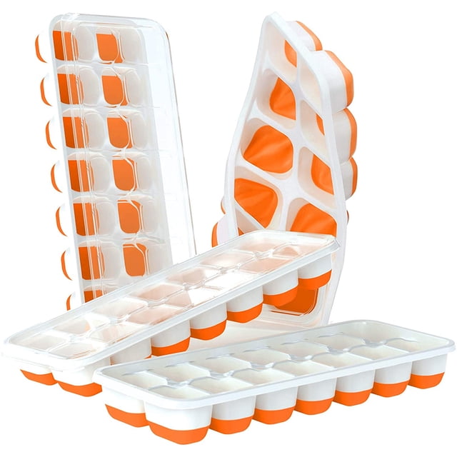 DOQAUS Bandejas para cubitos de hielo, paquete de 4, 56 piezas de fácil liberación, con tapa extraíble resistente a derrames, certificado LFGB y libre de BPA, bandeja de hielo de silicona flexible api