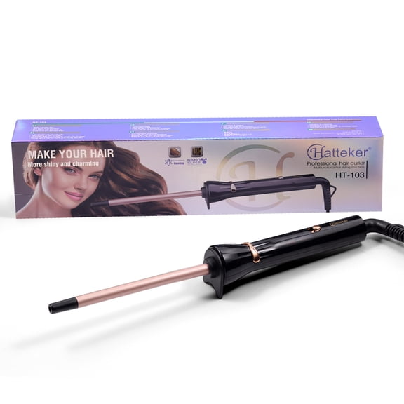 Hatteker curling iron, 9mm small curling iron, ceramic curling iron with adjustable temperature, fast heating, for short and long hair