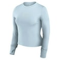 thumbnail image 2 of Women's Fanatics Light Blue Chicago Cubs Studio Fitted Long Sleeve Gym Top, 2 of 3
