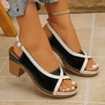 thumbnail image 3 of Rokment Womens Vintage Color Block Dressy Sandals Retro Casual Leather Peep Toe Platform Chunky Stackable High Heels Slingback Dress Shoes for Ladies Black Size 6, 3 of 7