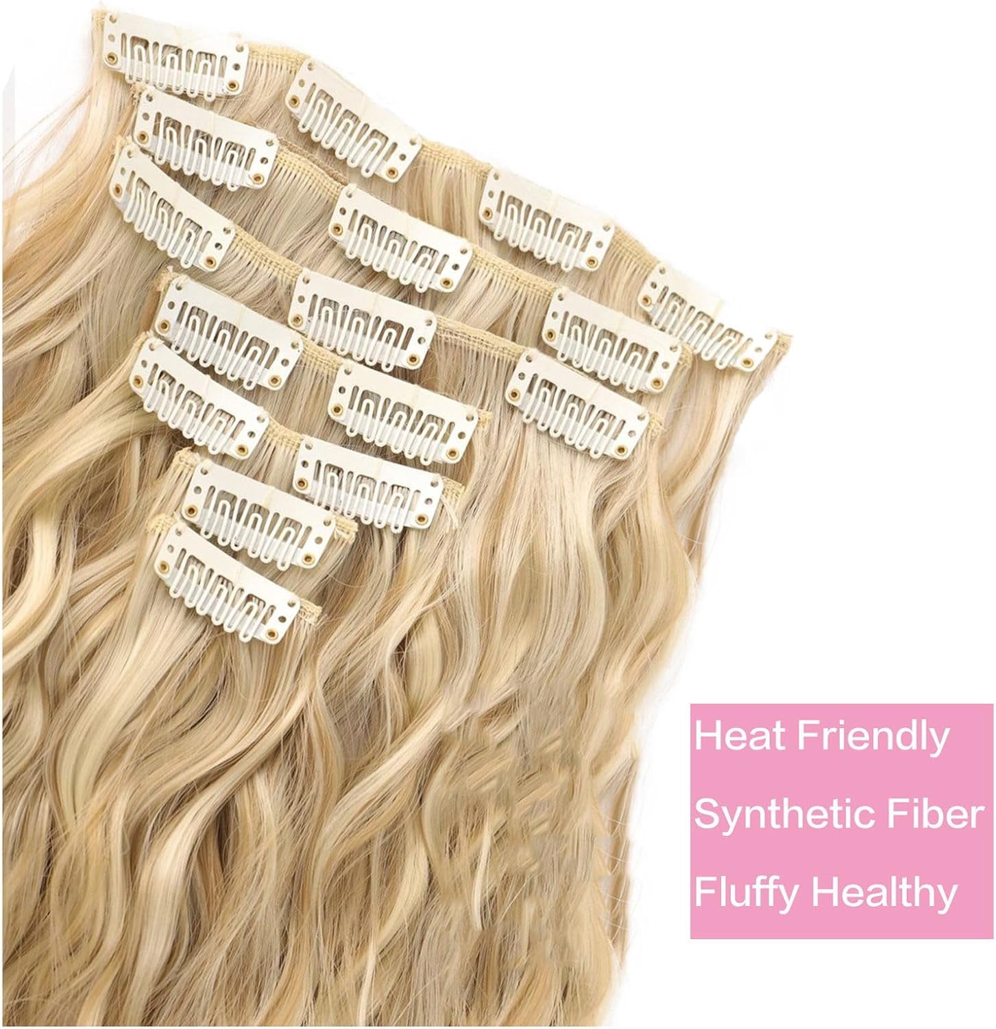 Clip In Hair Extensions 20 Inch 7 Pcs Soft Thick Hairpieces Long Wavy Clip In Hair Piece Synthetic Natural Looking Blonde Hair Extension For Women