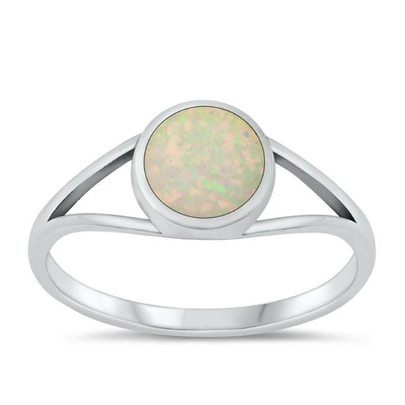 CHOOSE YOUR COLOR White Simulated Opal Ring .925 Sterling Silver Round Band CZ Female Size 10