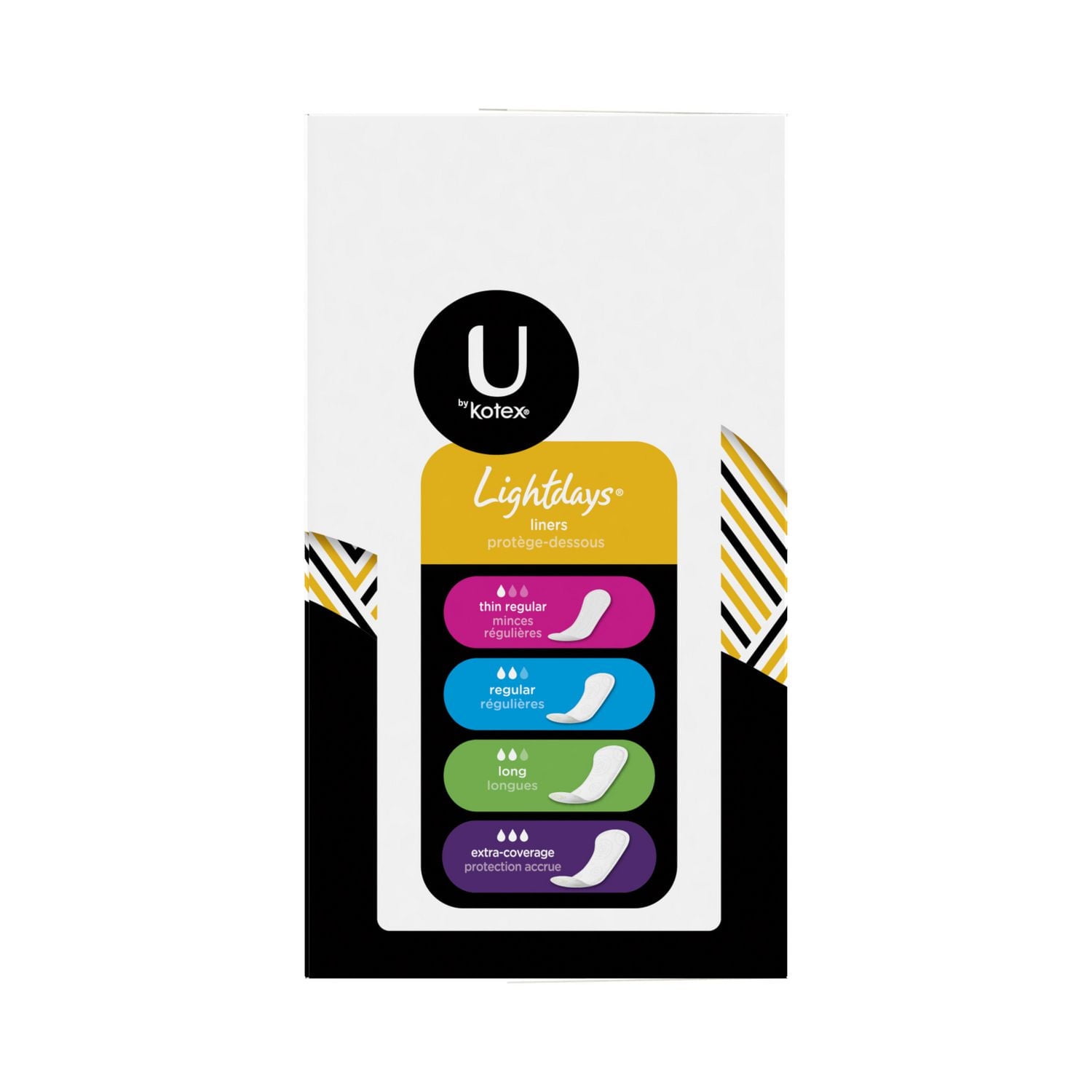 Protège-dessous U by Kotex Lightdays, protection accrue, non parfumés