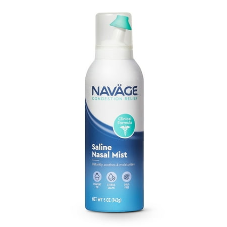 Navage Saline Nasal Mist Clinical Formula Extra Comfort Drug-Free Hydration and Congestion Relief – Sterile Saline Spray for Sensitive Noses 1 Pack