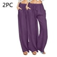 thumbnail image 2 of Sentmoon 2PCS Women's Linen Pants Solid Color Drawstring Elastic Waist Clothes Oversized Relaxed Fit Wide Leg Wide Leg Sweatpants Women for Summer and Hot Weather, 2 of 6