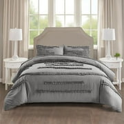 Bednlinens 3 Piece King Size Gray Ruffle Pleated Duvet Cover Set