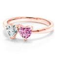 thumbnail image 2 of Gem Stone King 18K Rose Gold Plated Silver Ring Heart Shape Sky Blue Aquamarine and Vivid Pink Moissanite (0.92 Cttw, Size 8), 2 of 6
