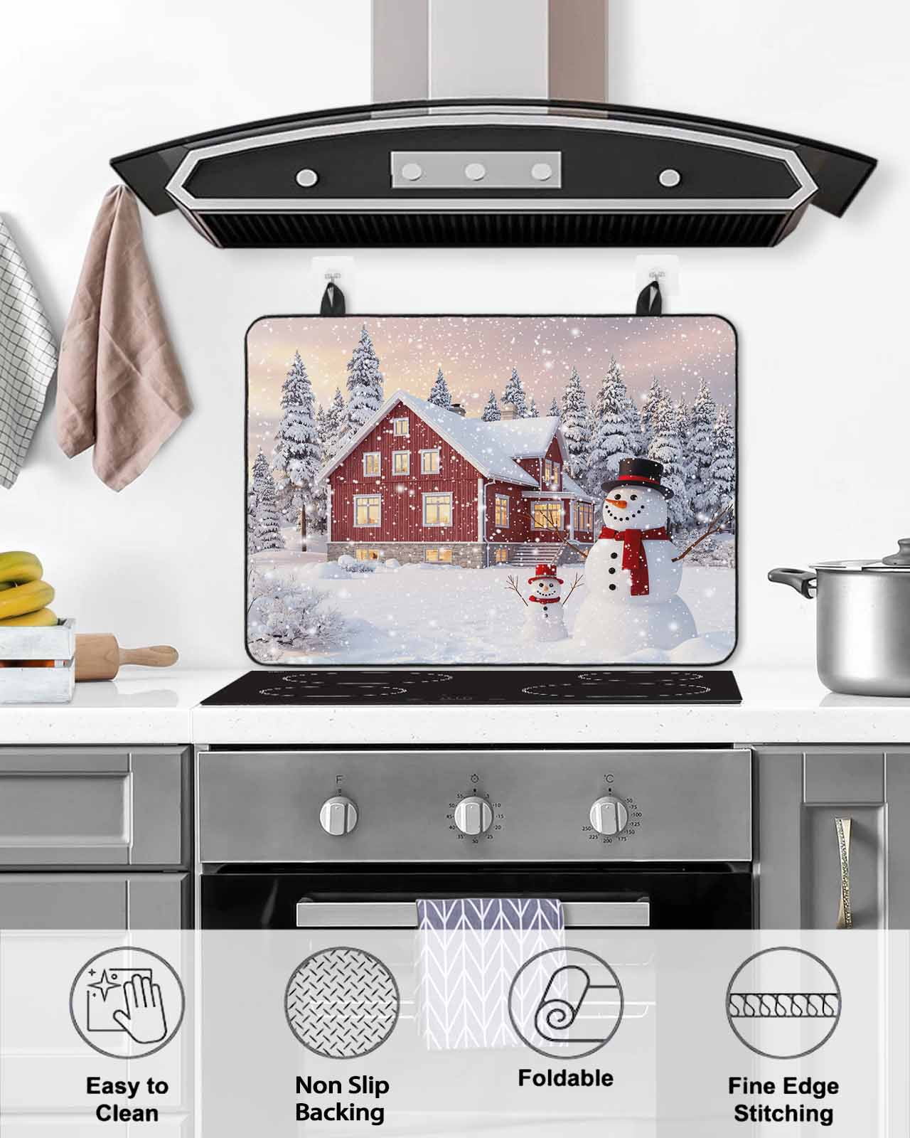 Large Induction Cooktop Protector Mat Christmas Stove Top Covers for Electric Stove, Farmhouse Snowflake Snowman Xmas Tree Decorative Stove Burner Cover Mats, Glass Top Stove Cover