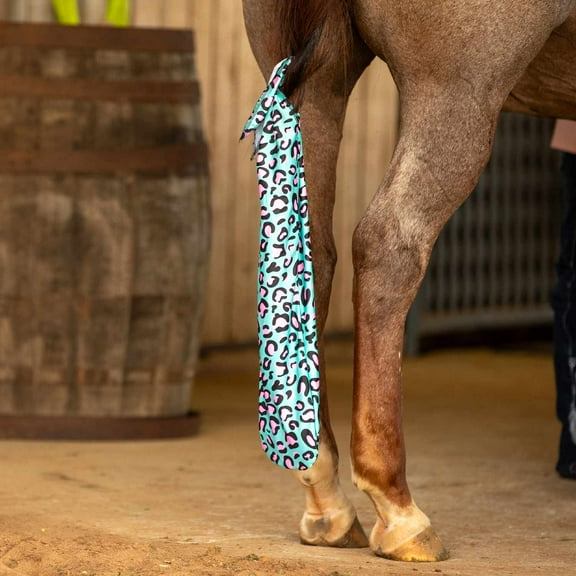 Jeffers Lycra Horse Tail Bag 24" – Stretchy Lycra Material, Breathable Tail Protector, Fast Drying Fabric, Braided Ties, Tail Wrap Cover for Grooming, Stable, Travel & Show Ready Use - Party Cheetah