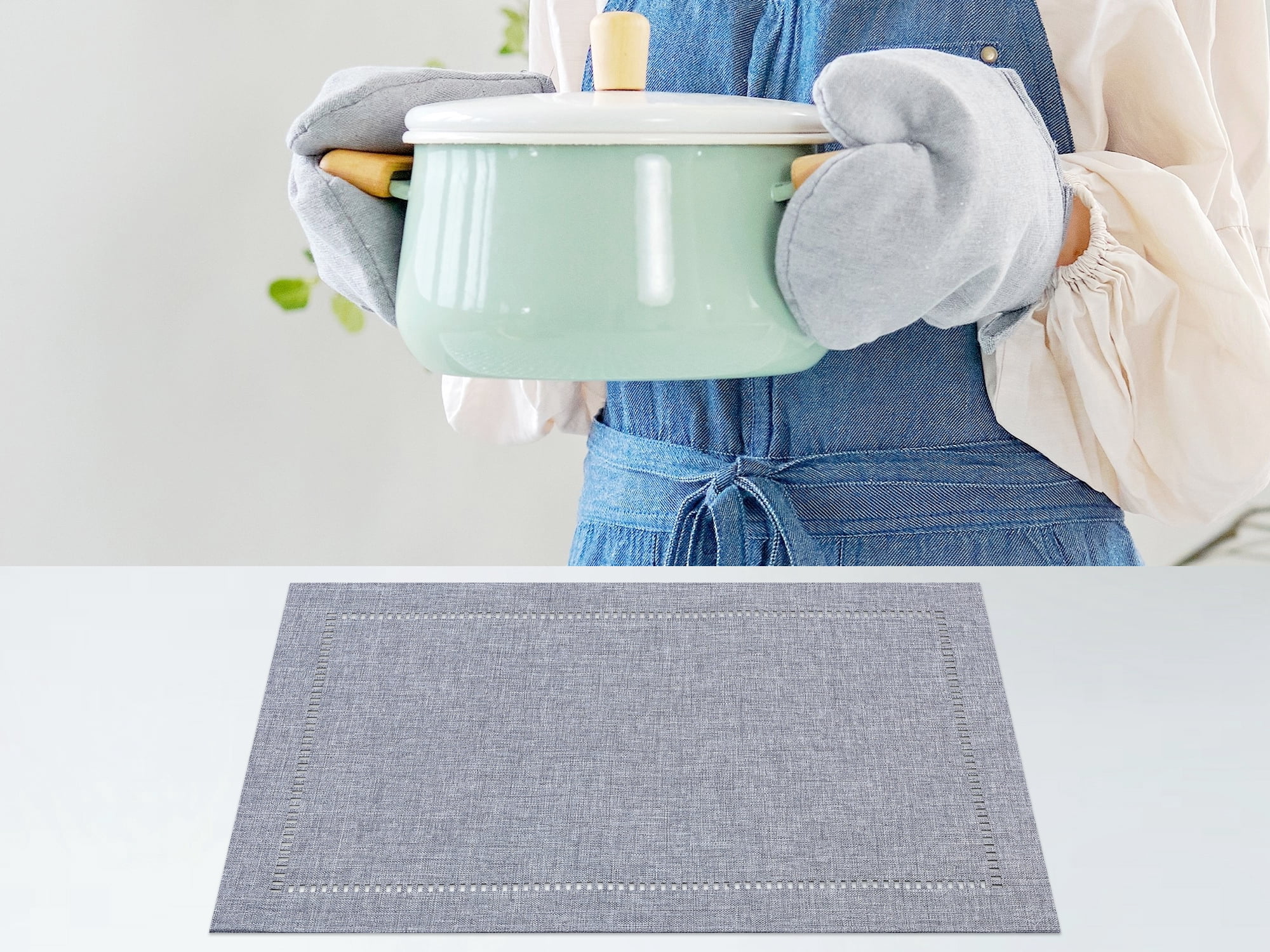 Unique Bargains Set of 6 Rustic Polyesterl Placemats for Dining Table Decor Light Gray 18"x12"