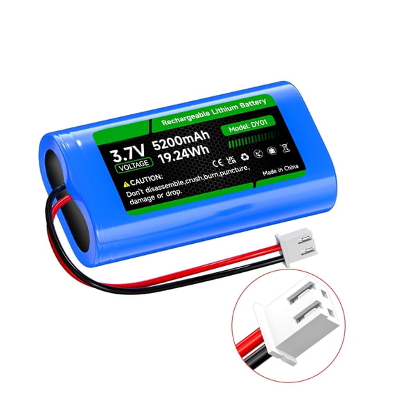 5200mAh 3.7V Lithium ion Battery with JST-PH JST 2.54/2P Plug (Not JST-PH 2.0 2-Pin) Rechargeable Battery Pack Lithium for RC Toys, Solar Lighting, Electronic Devices and Bluetooth Speaker(1S2P )