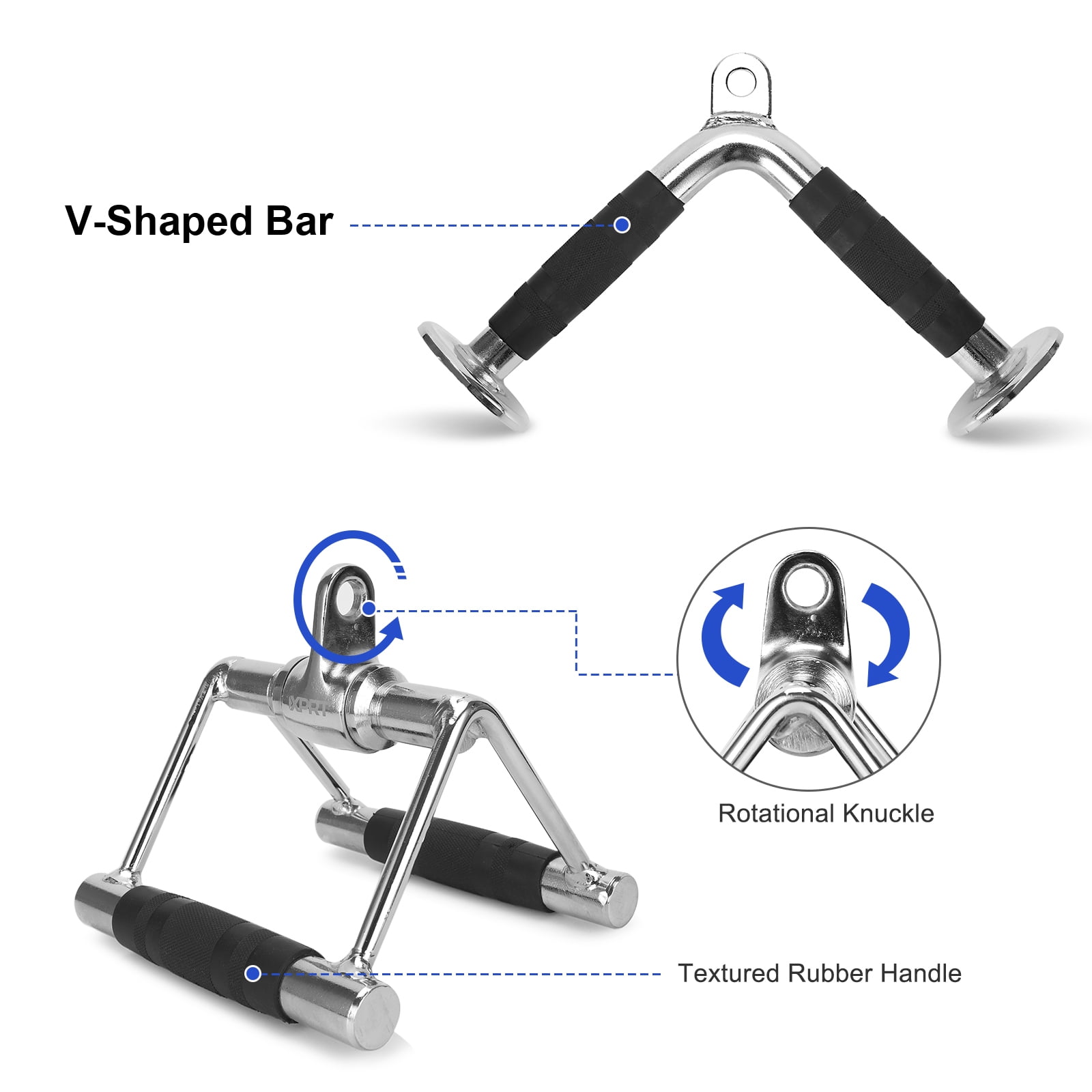 XPRT Fitness Heavy Duty Chrome Double D Handle and V-Shaped Bar