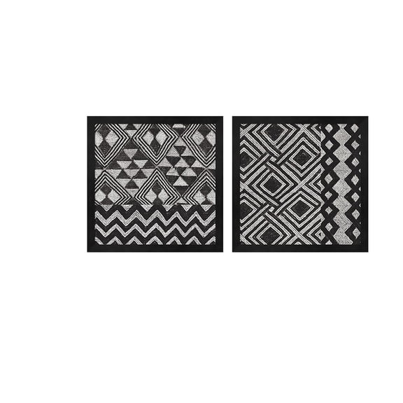 Metaverse Wild Apple Portfolio 'Kuba Cloth Mat BW' Framed Art (Set of 2)