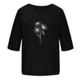 thumbnail image 5 of WREESH Womens Fashion Linen Shirts Loose Printed T-Shirt Short Sleeves Blouse Round Neck Casual Tops Black, 5 of 5