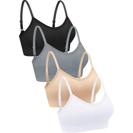 GZhLonKiMa 4 Pieces Neck Bralettes Wireless Cami Bra Tank Top Bra Sports Bra for Women Girls (Black  Brown  Army Green  White Small)