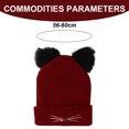 thumbnail image 2 of Gorro de lana de cordero para mujer, cálido gorro de invierno de punto trenzado con dos orejas de pompón y orejas de gato, 2 of 5