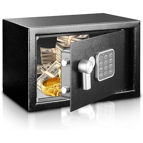 SereneLife Premium Steel Digital Safe Box - 9.1" x 6.7" x 6.7" | Secure Storage for Cash, Firearms, Jewelry & More | Great For Hotels, Cabinets & Home Use | Electronic & Mechanical Access - 2 Keys