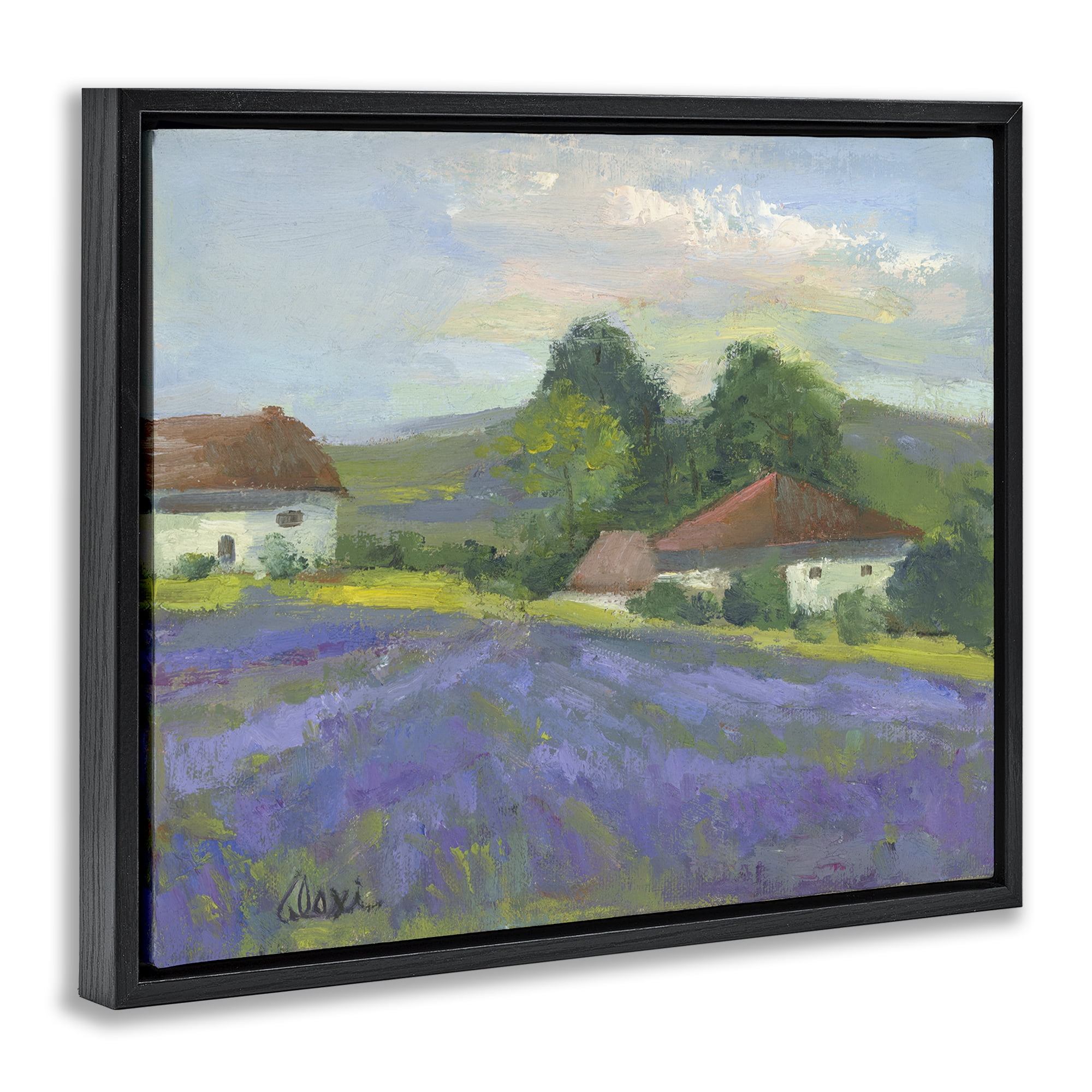 Stupell Industries Lovely Lavender Farmland Landscape & Nature Painting Black Floater Framed Canvas Art Print Wall Art, 21 x 17
