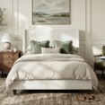 thumbnail image 3 of Noble House Queen Upholstered Wingback Headboard Platform Bed,White, 3 of 8