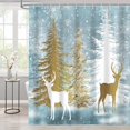 thumbnail image 3 of Winter Snowy Forest Scenery Shower Curtains, Snowflake Gold and White Colors Pine Trees Deer Christmas Shower Curtain Decor for Bathroom, Polyester Waterproof Cloth Fabric with 12 Hooks,72x72 Inch, 3 of 6