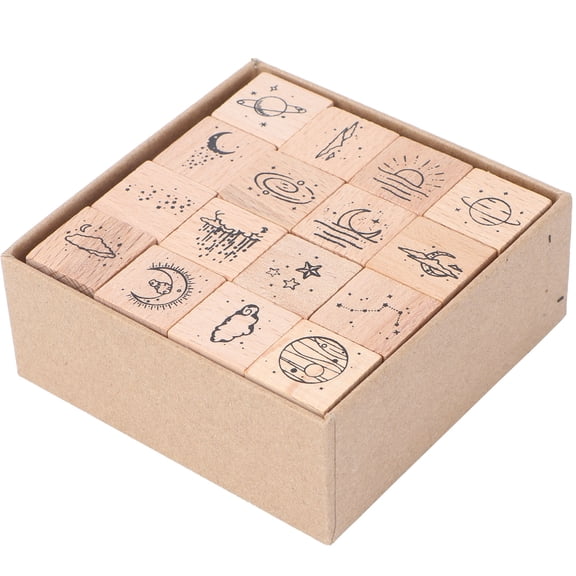 GOOHOCHY Wooden Stamp for DIY Craft and Scrapbook Beige Color Ideal for Kids Gifts 16pcs