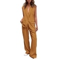thumbnail image 1 of Conjunto PRETTYGARDEN Chaleco sin Mangas Marrón y Amarillo con Pantalón Palazzo XL, 1 of 7