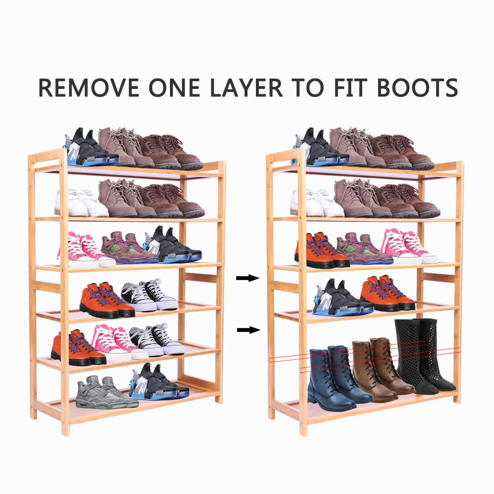 Shoe Rack for Garage, 6 Tier Shoe Organizer for Closets, Heavy Duty Shoe Storage Rack, Upgrade Bamboo MDF Boards Shoe Shelf for Entryway Foyer