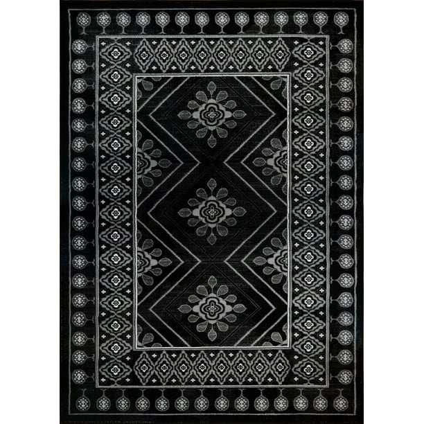 Ladole Rugs Inspiration Collection Innovante Style Contemporain Géométrique Doux Tapis de Surface en Polypropylène en Noir Blanc, 5x8 (5'3" x 7'6", 160cm x 230cm)