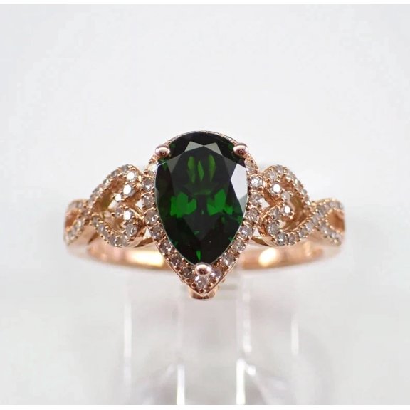 2Ct Pear Cut Lab-Created Green Emerald Halo Wedding Ring 14K Rose Gold Plated 925 Sterling Silver For Women's