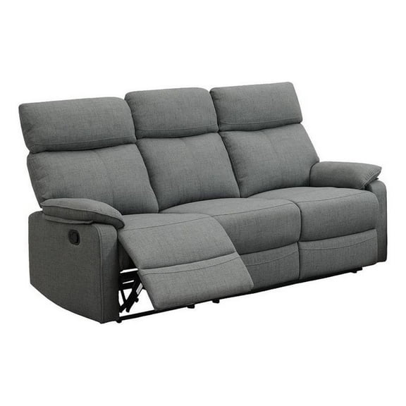 Fery 74 Inch Manual Recliner Sofa- 3 Seater- Gray Burlap Upholstery- Wood