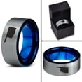 thumbnail image 4 of Tungsten Oklahoma Sooner State Band Ring 8mm Men Women Comfort Fit Blue Flat Cut Brushed Gray Polished, 4 of 4
